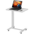 Height Adjustable Standing Desk, Pneumatic Sit Stand Desk for Laptop, Mobile Overbed Table with Wheels for Home Office, White