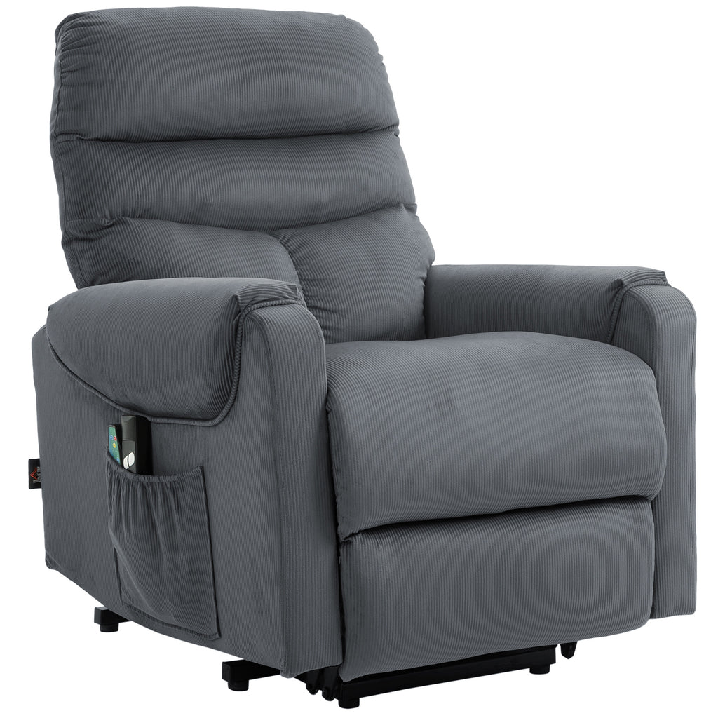 Fernsehsessel mit Aufstehhilfe Elektrisch, Massagesessel mit Liegefunktion und W?rmefunktion, Relaxsessel mit Fernbedienung und Seitentasche Verstellbar Polyester-Gewebe Dunkelgrau