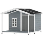 Hundehütte wetterfestes Erhöhtes Hundehaus aus Holz mit Asphaltdach, Terrasse, für mittelgroße Hunde 103x107x83,5cm Grau