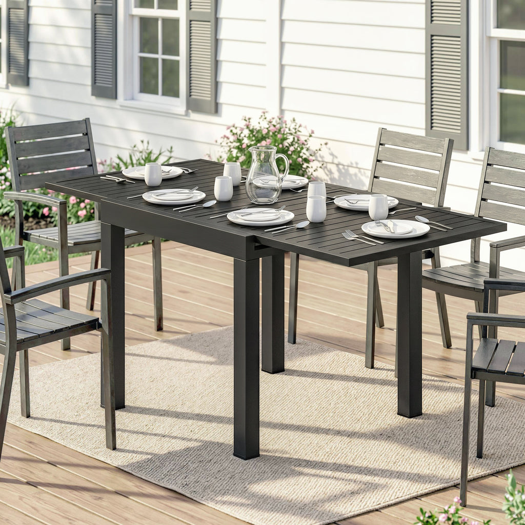 Gartentisch Ausziehbarer 80/160 x 80 cm Aluminium Esstisch für 4-6 Personen, Rechteckig mit Lamellenplatte