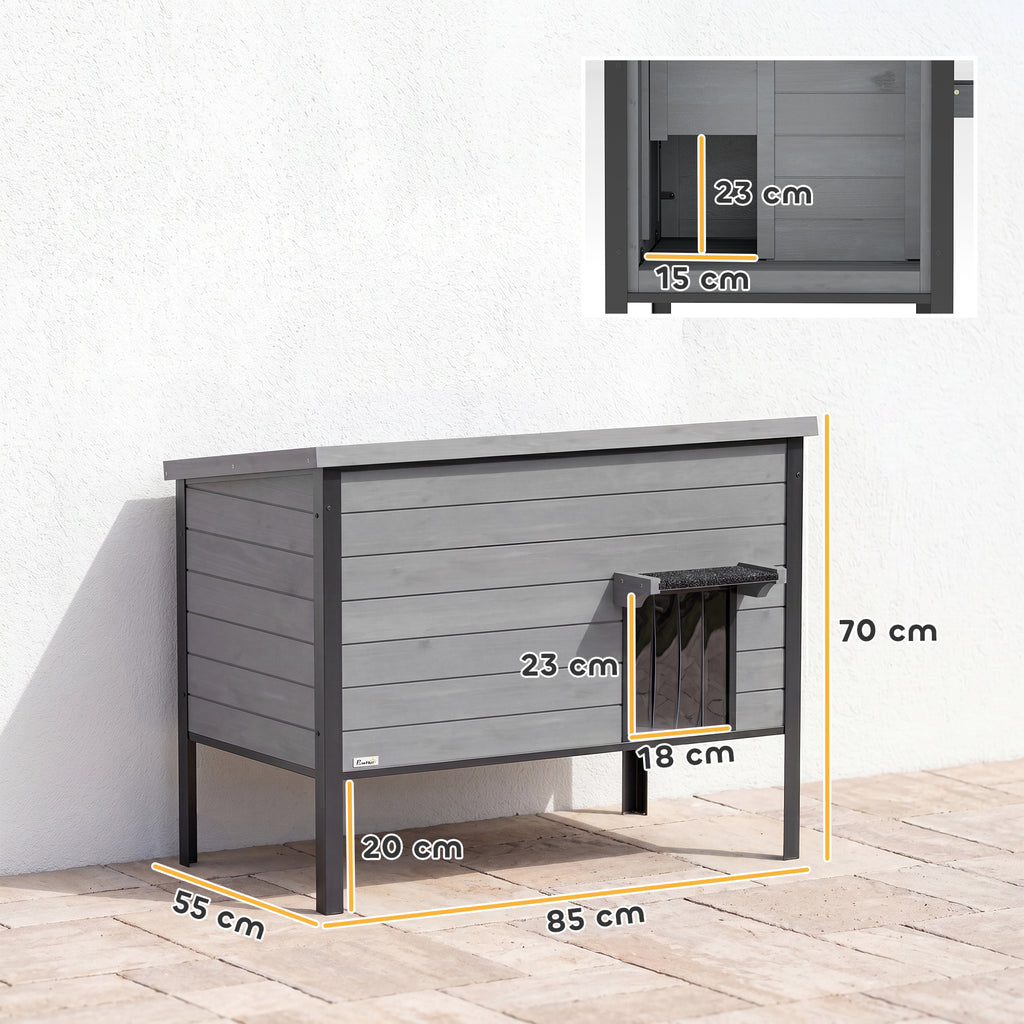 Wetterfest Katzenhaus mit aufklappbarem Dach herausnehmbarem Boden Eingang für 1-2 Katzen bis 12 kg 85x55x70 cm Hellgrau