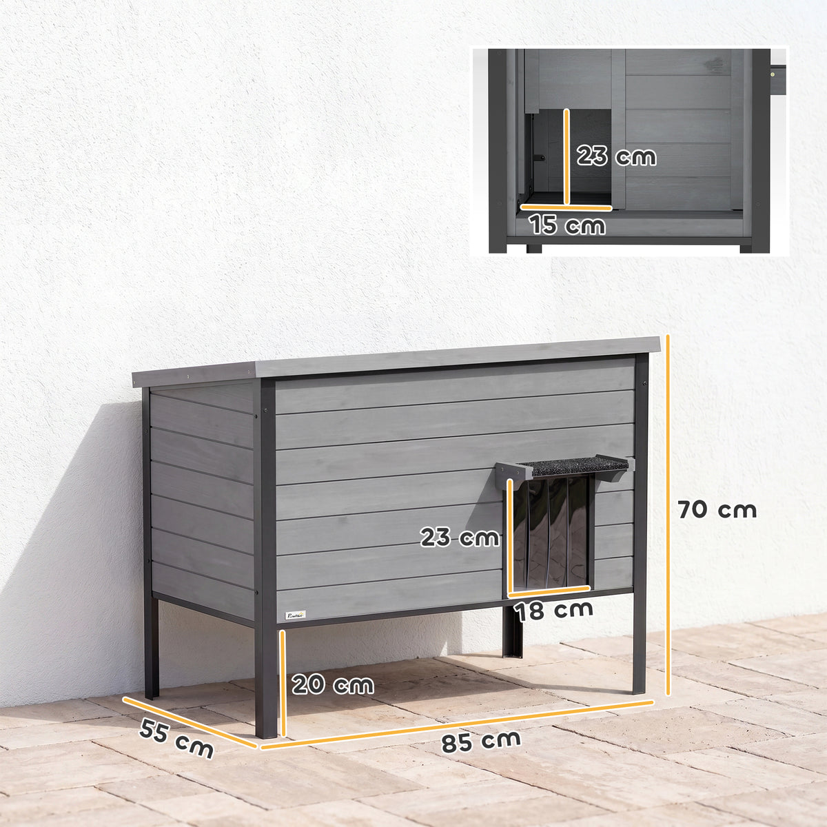 Wetterfest Katzenhaus mit aufklappbarem Dach herausnehmbarem Boden Eingang für 1-2 Katzen bis 12 kg 85x55x70 cm Hellgrau
