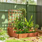 3 Tier Garden Planters with Trellis for Vine Climbing, Wooden Raised Beds, 95x95x110cm, Brown