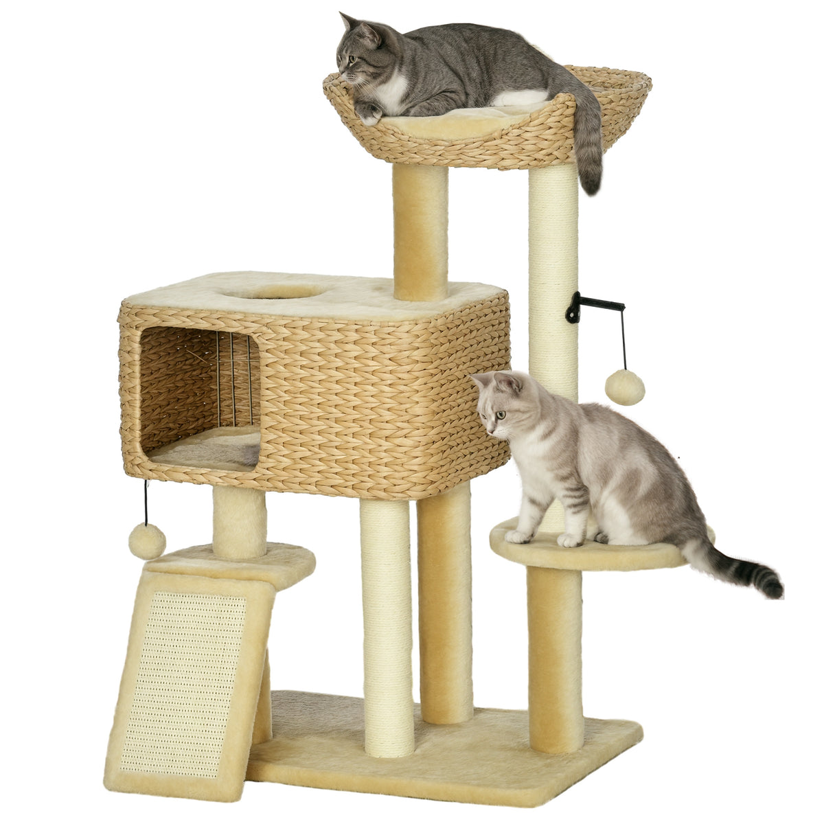 95cm Cat Tree Tower for Indoor Cats, with Scratching Post, Cat House, Toy Ball, Platform - Beige