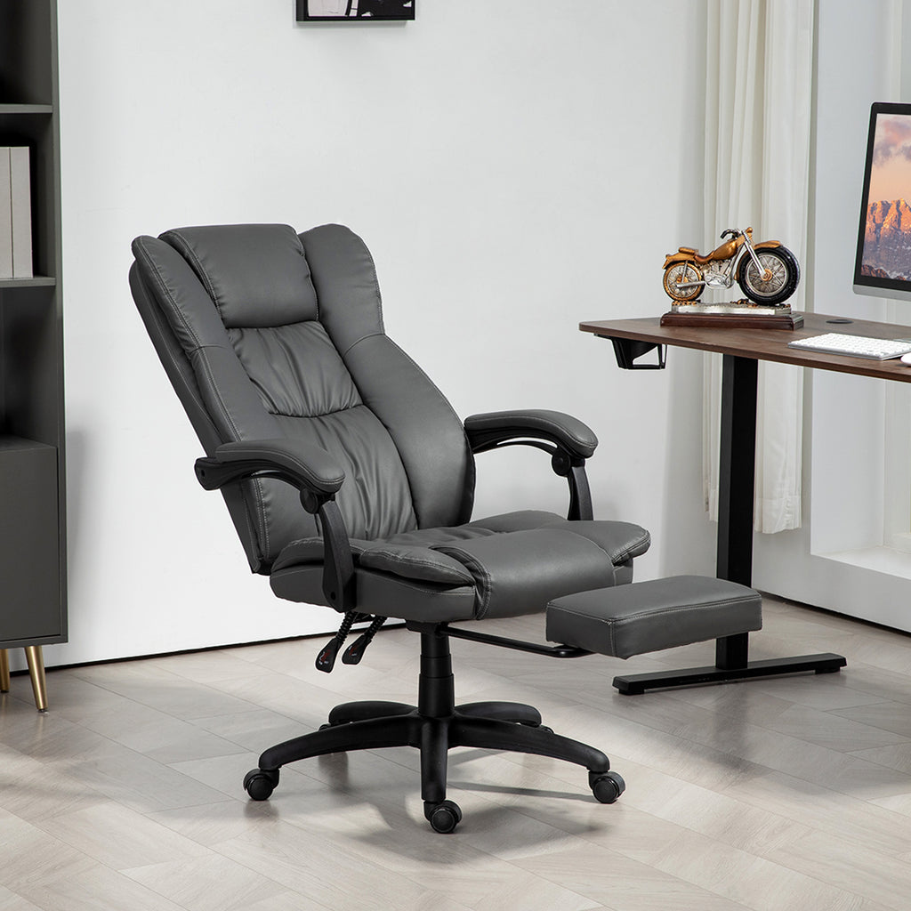 Verstellbarer Drehstuhl mit Fu?st¨¹tze, Kopfst¨¹tze, Massagefunktion, Kunstleder, 68,5x68,5x113-121cm, Dunkelgrau