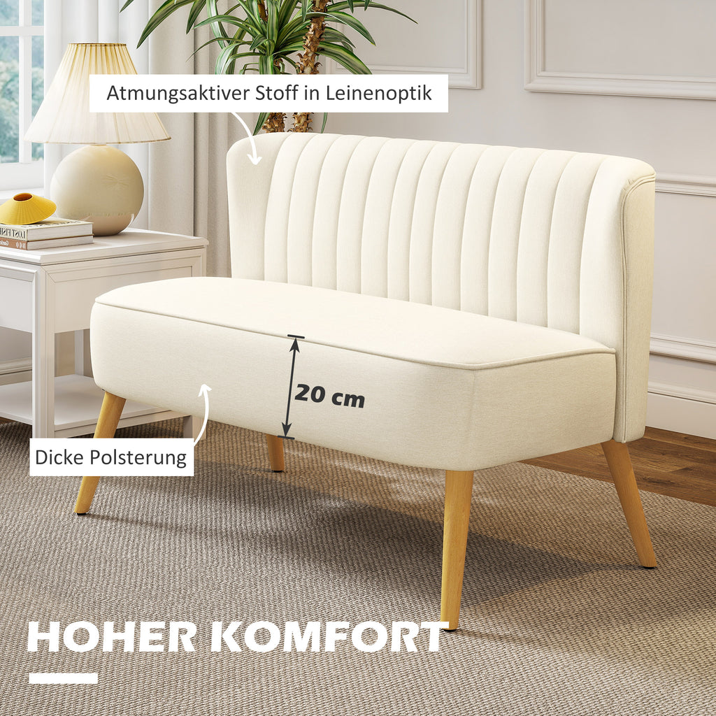2-Sitzer Sofa, weiche Polsterung, pflegeleichter Bezug, bis 220 kg, 117 x 56,5 x 77 cm, Cremeweiß