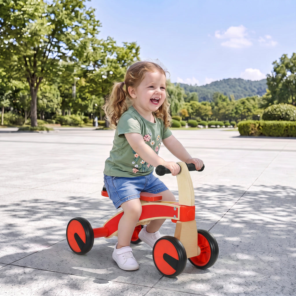 Rutschauto Kinder, Holz Rutschfahrzeug mit EVA-Rädern, höher Rückenlehne Kinder von 2–3 Jahre, Rot