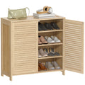 Bamboo Shoe Cabinet with Louvered Doors, 14 Pairs Shoe Storage Cabinet with Adjustable Shelves for Hallway, Natural