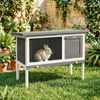 Wooden Rabbit Hutch, Guinea Pig Hutch with Asphalt Roof, Outdoor Elevated Bunny House for Rabbits, Chinchillas