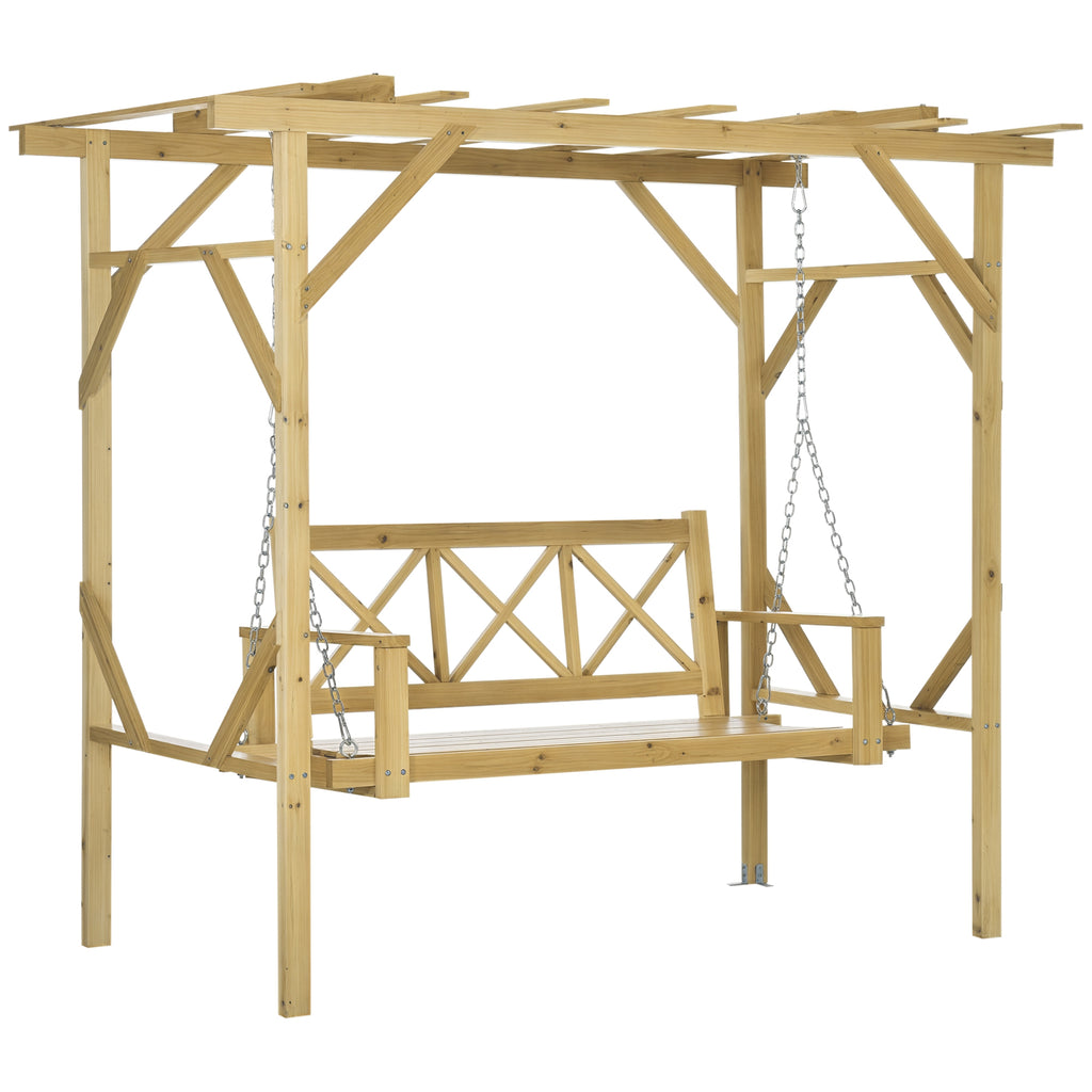 Schaukelbank mit Pergola, für 2 Personen, höhenverstellbar, Massivholzrahmen, 2,21 x 1,40 x 1,96 m