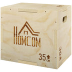 3-in-1 Wooden Plyo Box, Plyometric Jump Box with Handle Openings for Home Gym, 12" x 14" x 16", Natural
