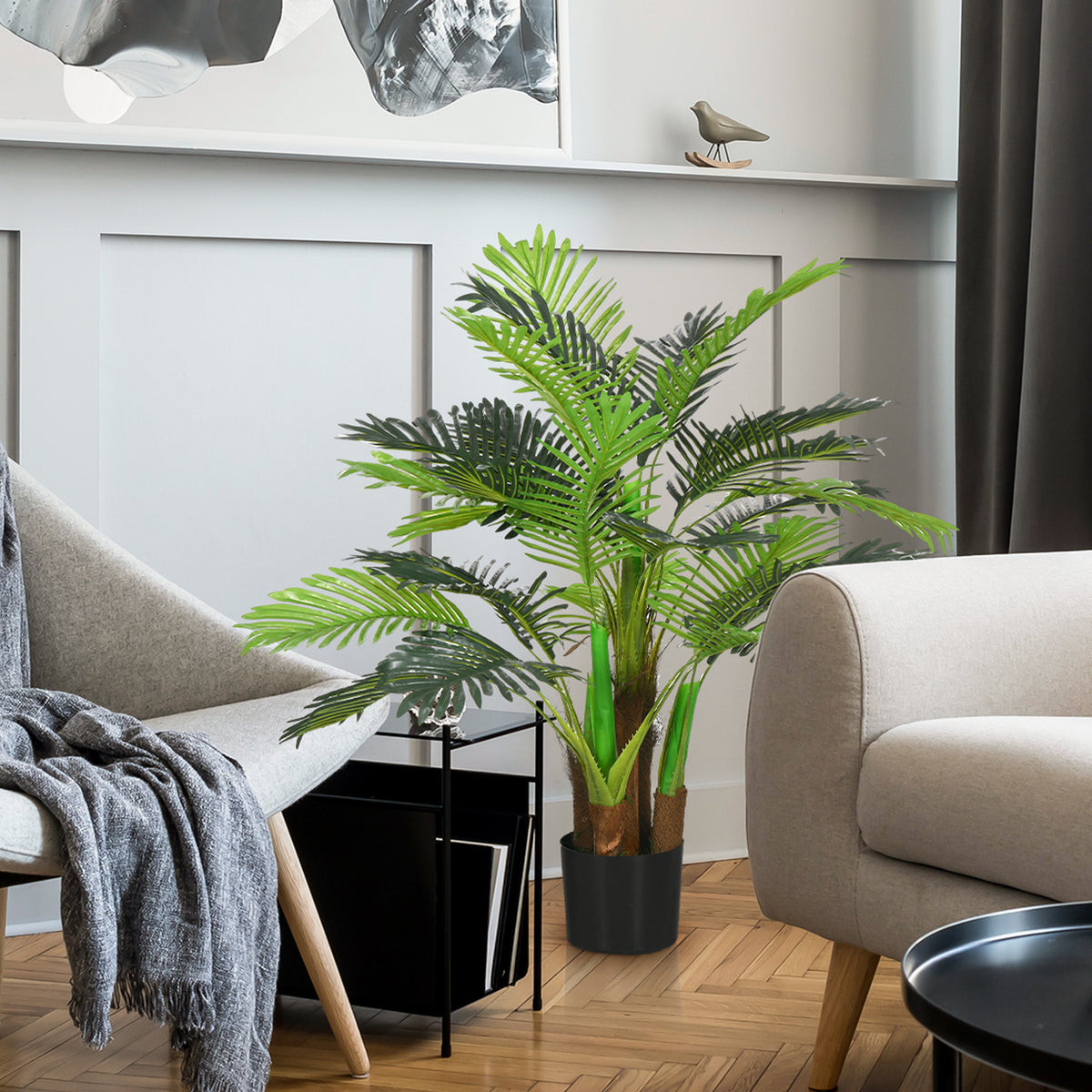 K¨¹nstliche Palme, 1 m, realistische Zweige, Dekorationspflanze, Kunststoff, mit Topf, Braun+Gr¨¹n