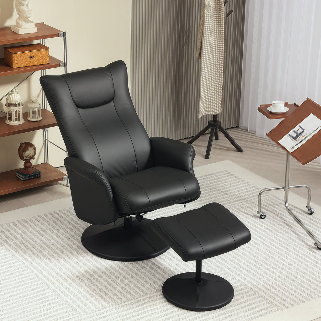 Chefsessel mit Hocker, Lederoptik, drehbar, verstellbare Lehne, bis 150 kg, Schwarz