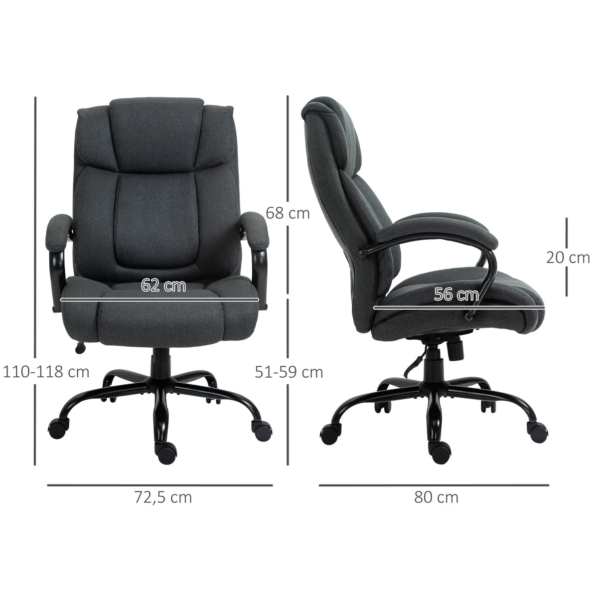 B¨¹rostuhl, Ergonomischer Schreibtischstuhl, Drehstuhl mit gepolsterter Armlehne, bis 220 kg belastbar, Grau