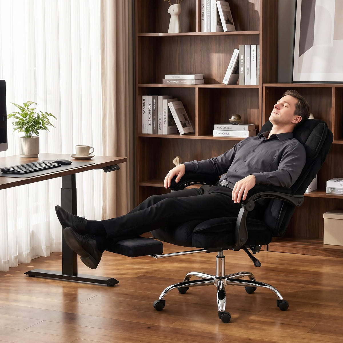 Bürostuhl Ergonomisch mit Vibrationsmassage und Wärme, Schwarz