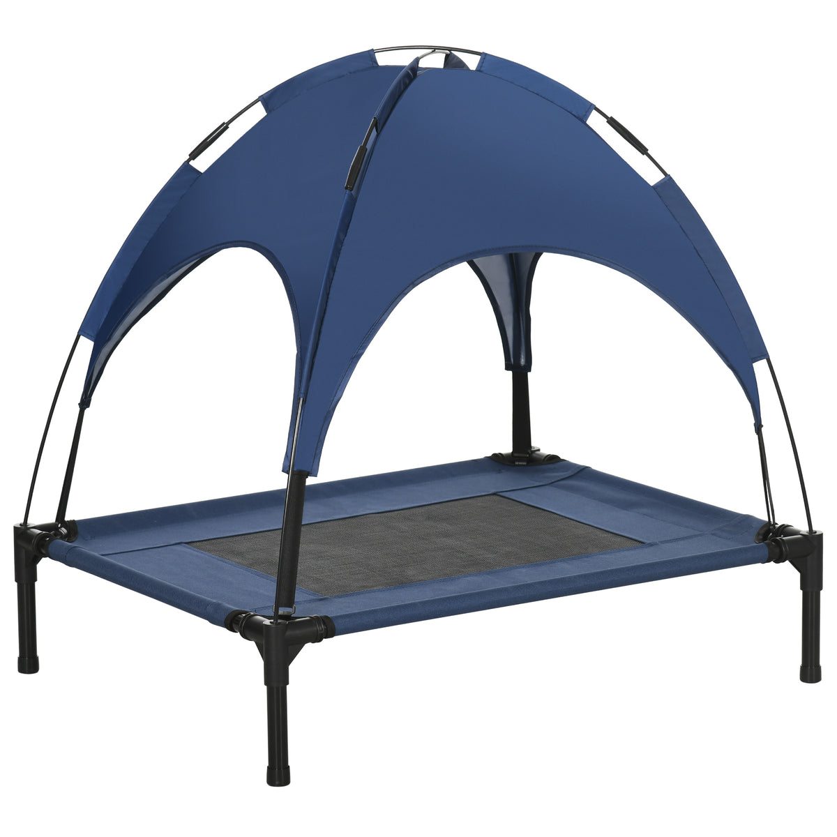 Haustierbett mit Baldachin, Hundebett, klappbar, wetterbeständig, Blau