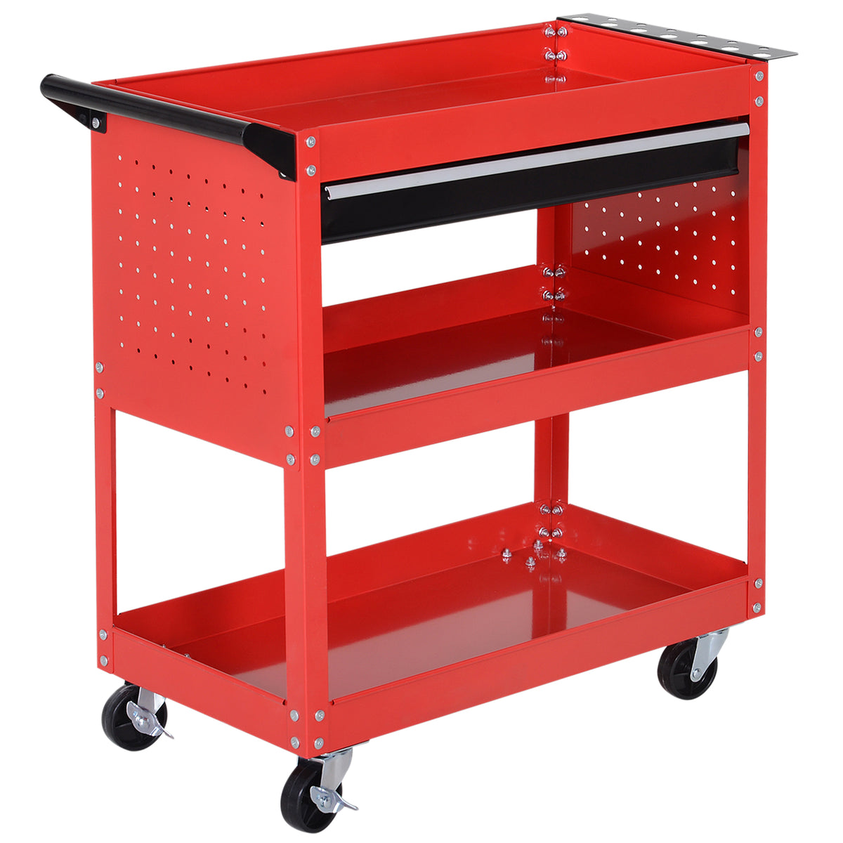 Werkzeugkoffer Werkzeugtrolley Werkzeugbox, 3 Ebenen, 4 Rollen, 82 cm x 35 cm x 76 cm, Rot