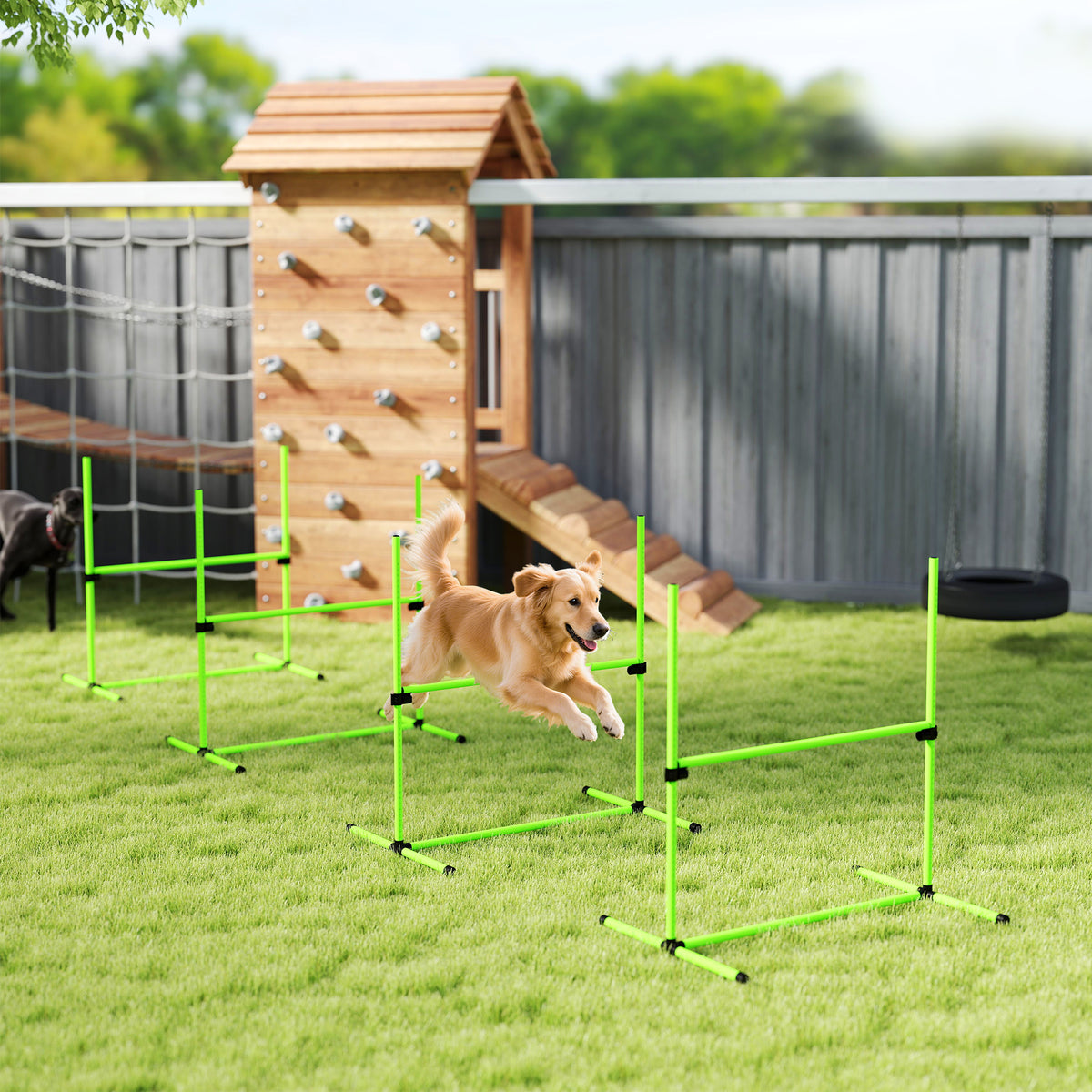 Agility Set Hunde 4-teiliges höhenverstellbar Agility-Ausrüstung mit 4 Hürden Tragetasche 99 x 65 x 94 cm Grün