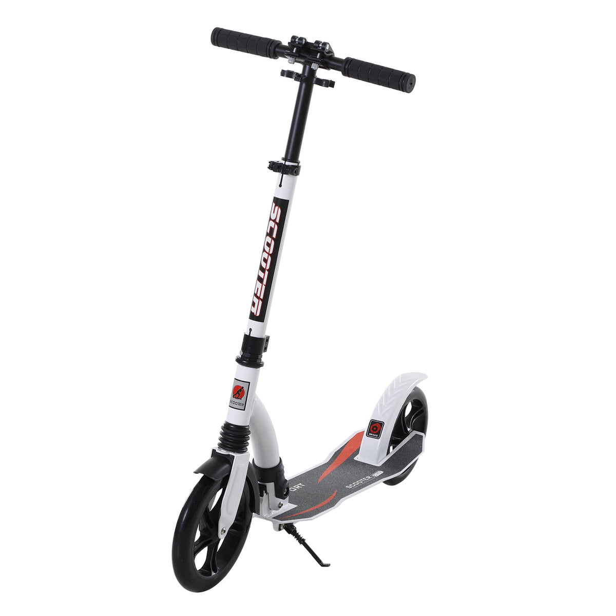 Foldable Kick Scooter with Double Shock Absorption and Big Wheels, Height Adjustable Aluminium Frame Big Wheel Scooter for 14+ Teens Adult - White