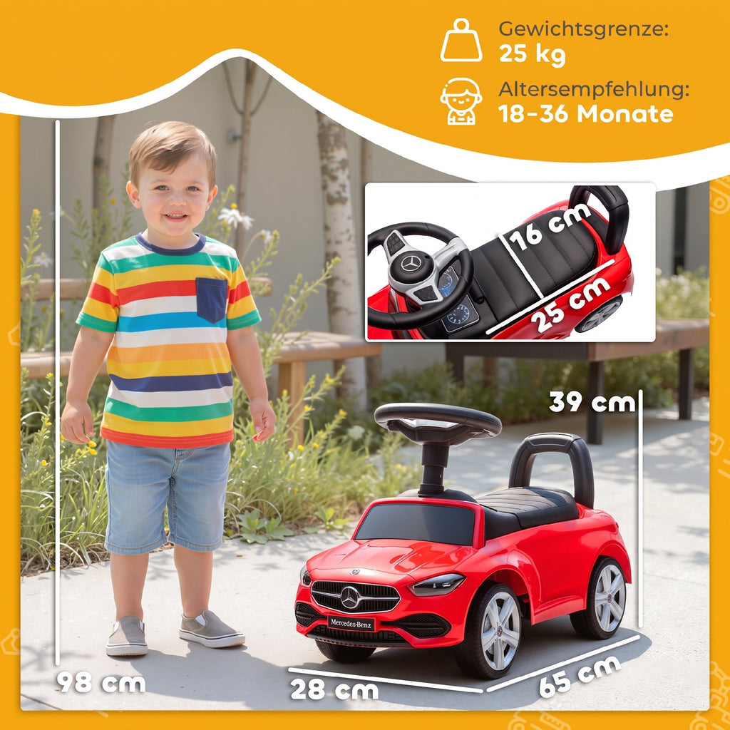 Official Mercedes-Benz Ride On Car, Foot to Floor Sliding Walker with Horn, Engine Sounds and Under-Seat Storage, Red