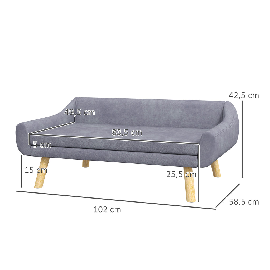 Haustiersofa Hundesofa, Skandidesign, abnehmbares Polster, Samtoptik, 102 cm x 58,5 cm x 42,5 cm, Grau + Natur