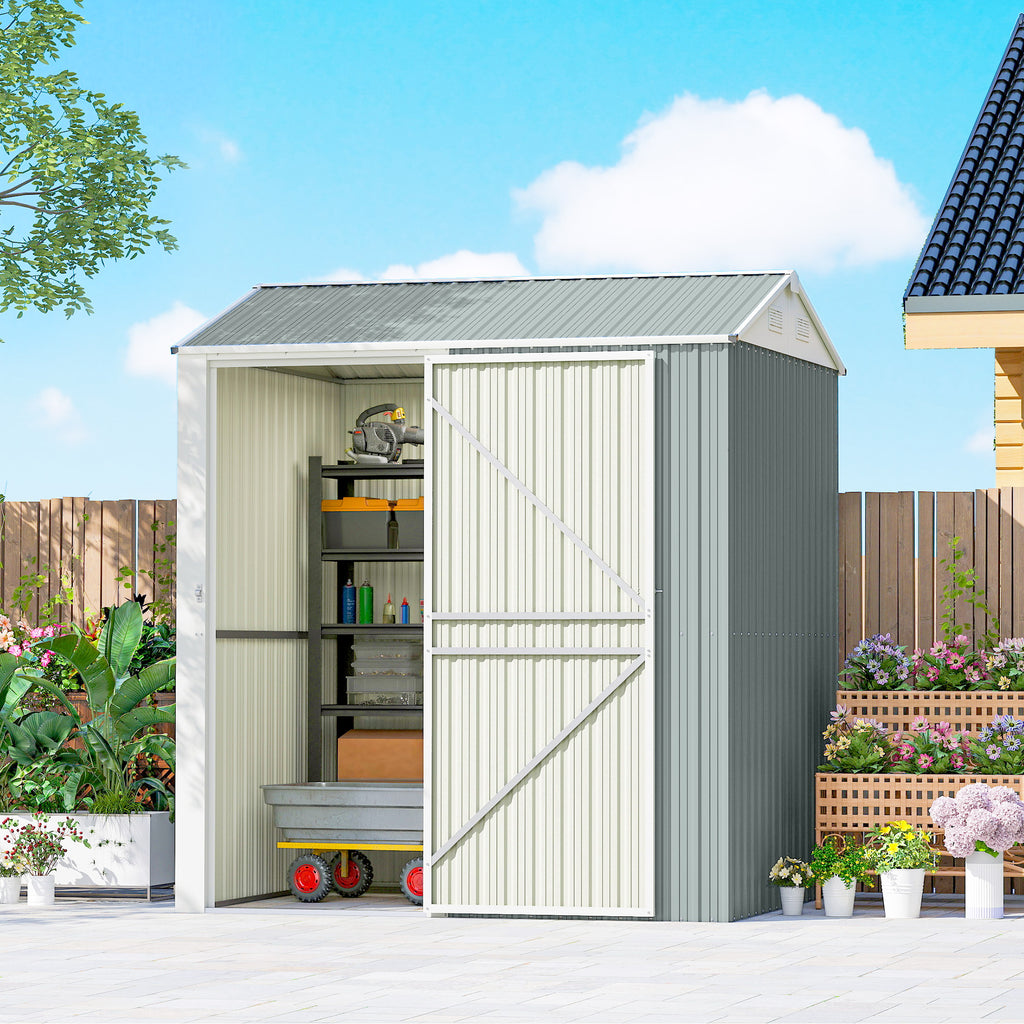 Metall Gerätehaus 3,5 m², Hoher Abschließbar Geräteschuppen mit Sattedach Lüftungen Handschuhen, 209 x 177 x 236 cm