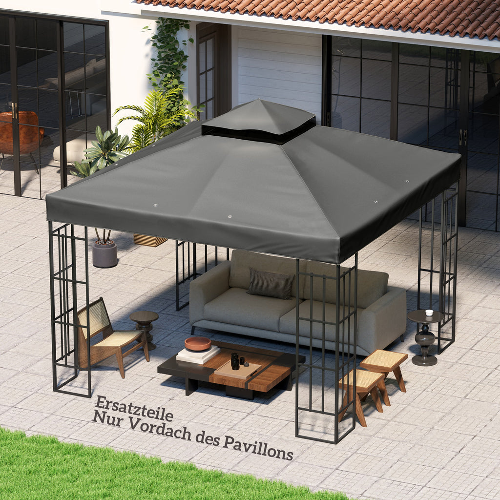 3 x 3 m Ersatzdach für Pavillon, Pavillon-Ersatzplane mit Wasserablauf-Löchern, UPF30+, Sonnenschutz, Dunkelgrau