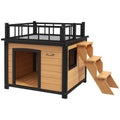 Hundehütte mit Dachterrasse, wetterfest, Holz, 121x77x78cm, Schwarz/Gelb
