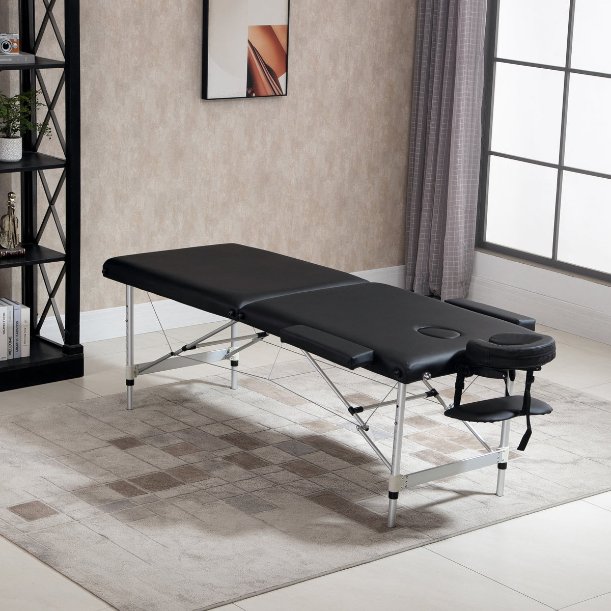 2 Section Portable Foldable Lightweight Aluminium Massage Table Couch Beauty Bed with FREE Carry Bag Black