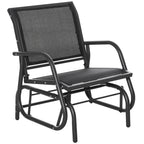 Outdoor Garden Glider Chair, Metal Frame Single Armchair Swing Seater w/ Breath Mesh Fabric Seat, Curved Backrest, Armrests, for Living Room, Patio, Porch, Dark Grey