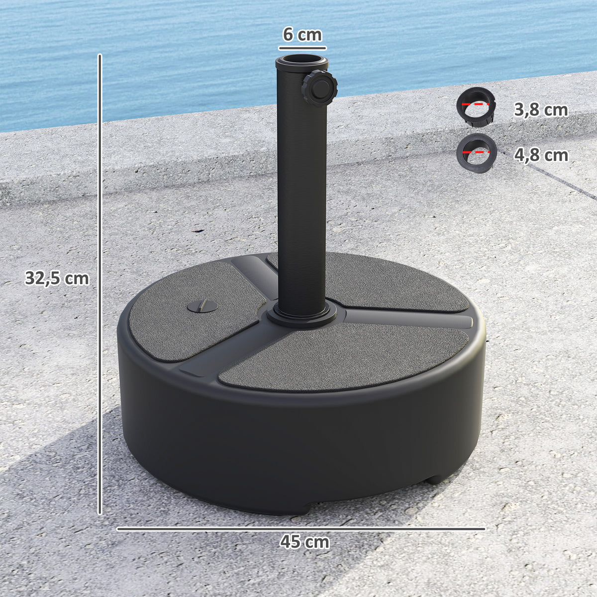 Sonnenschirmständer aus HDPE Befüllbar Schirmständer 18kg/20kg mit Sand Wasser, Rund Schwarz