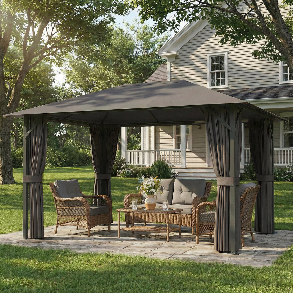 Pavillon ca. 4x3m Wasserabweisend Stabil Winterfest Gartenpavillon mit Moskitonetz 4 Seitenteile Lüftung Drainagelöchern