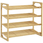 Schuhregal aus Bambus, 15,5 cm Regalh?he, bel¨¹ftetes Latten-Design, 76 x 33 x 67 cm, Naturholz-Effekt