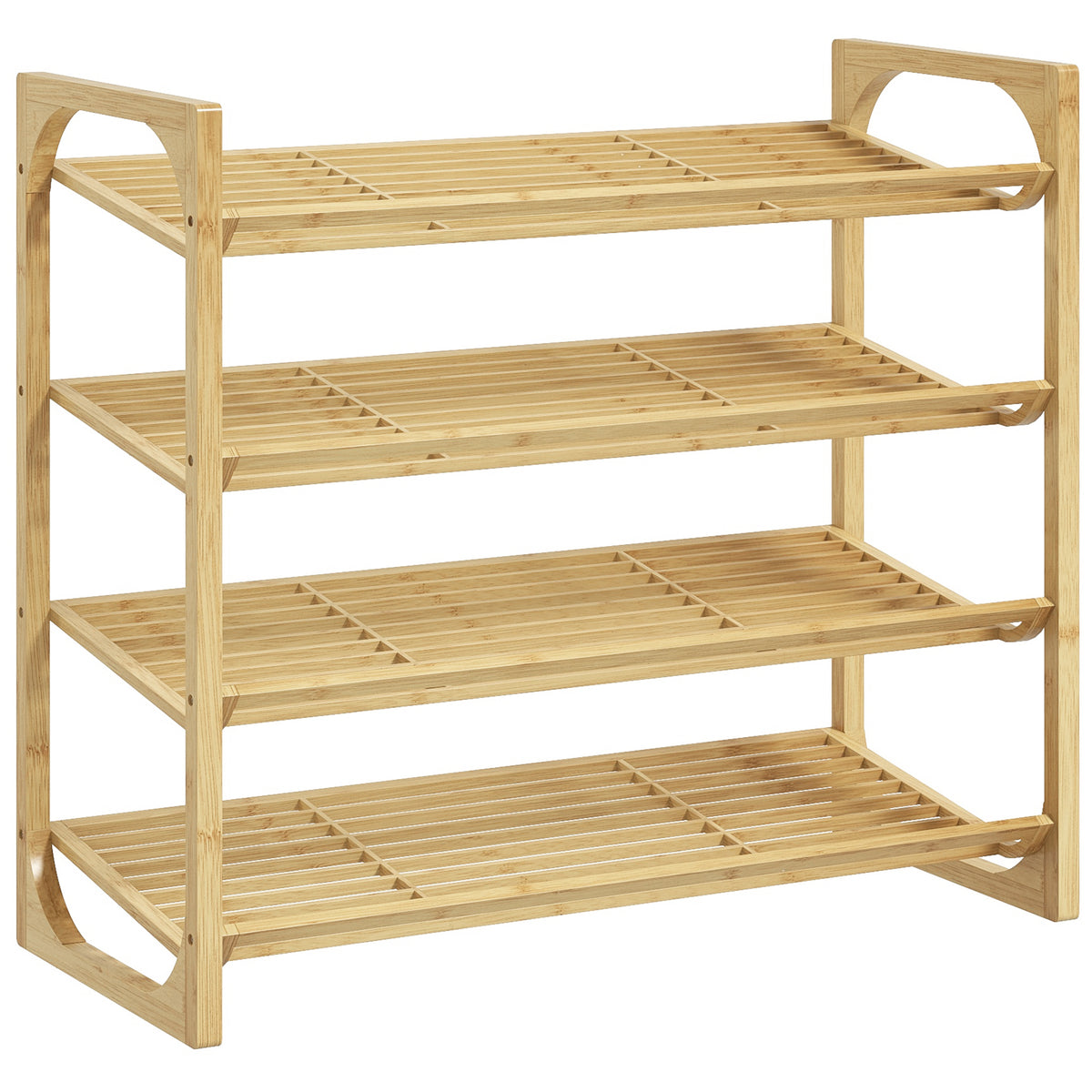 Schuhregal aus Bambus, 15,5 cm Regalh?he, bel¨¹ftetes Latten-Design, 76 x 33 x 67 cm, Naturholz-Effekt