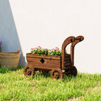 Hochbeet Holz, Pflanzbeet in Wagenform Fr¨¹hbeet mit 4 R?dern Griff Gartenbeet 68 x 38 x 52cm