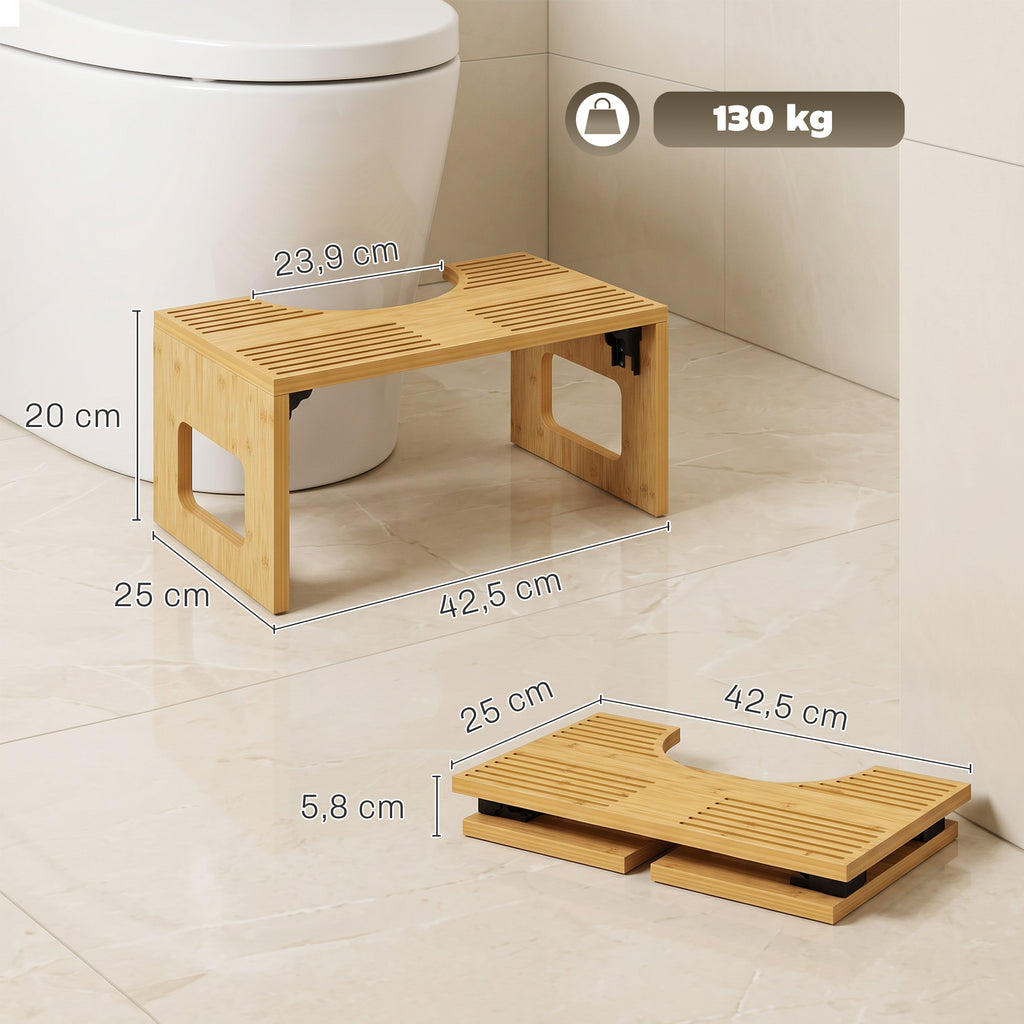 Toilettenhocker Bambus klappbar Badezimmer Hocker Badhocker Rutschfest Klohocker für Erwachsene Zuhause, Eiche