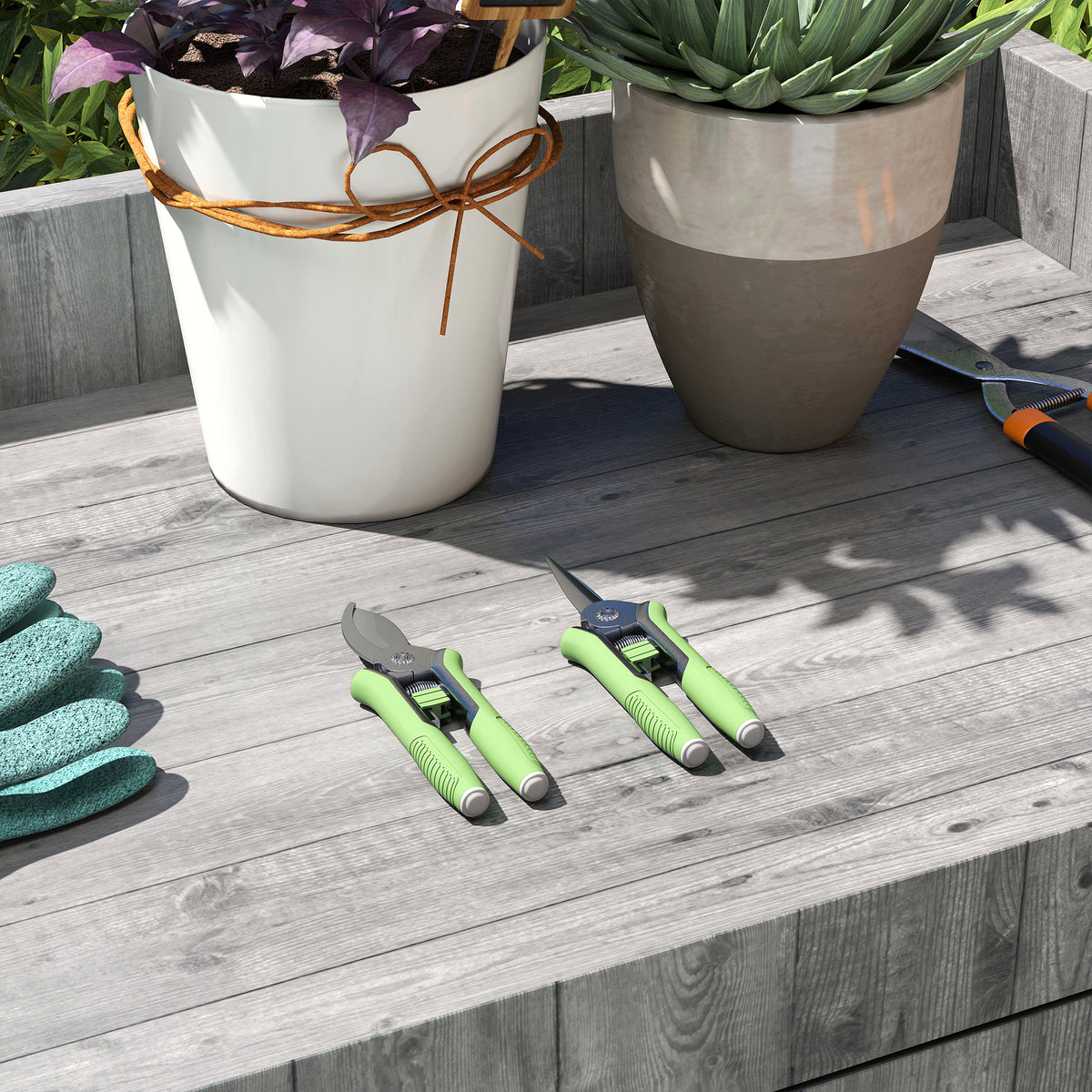 Gartenwerkzeug Set 2 St¨¹ck Garten Werkzeug aus Edelstahl Gartenger?te mit Gartenschere Astschere Gr¨¹n+Silber