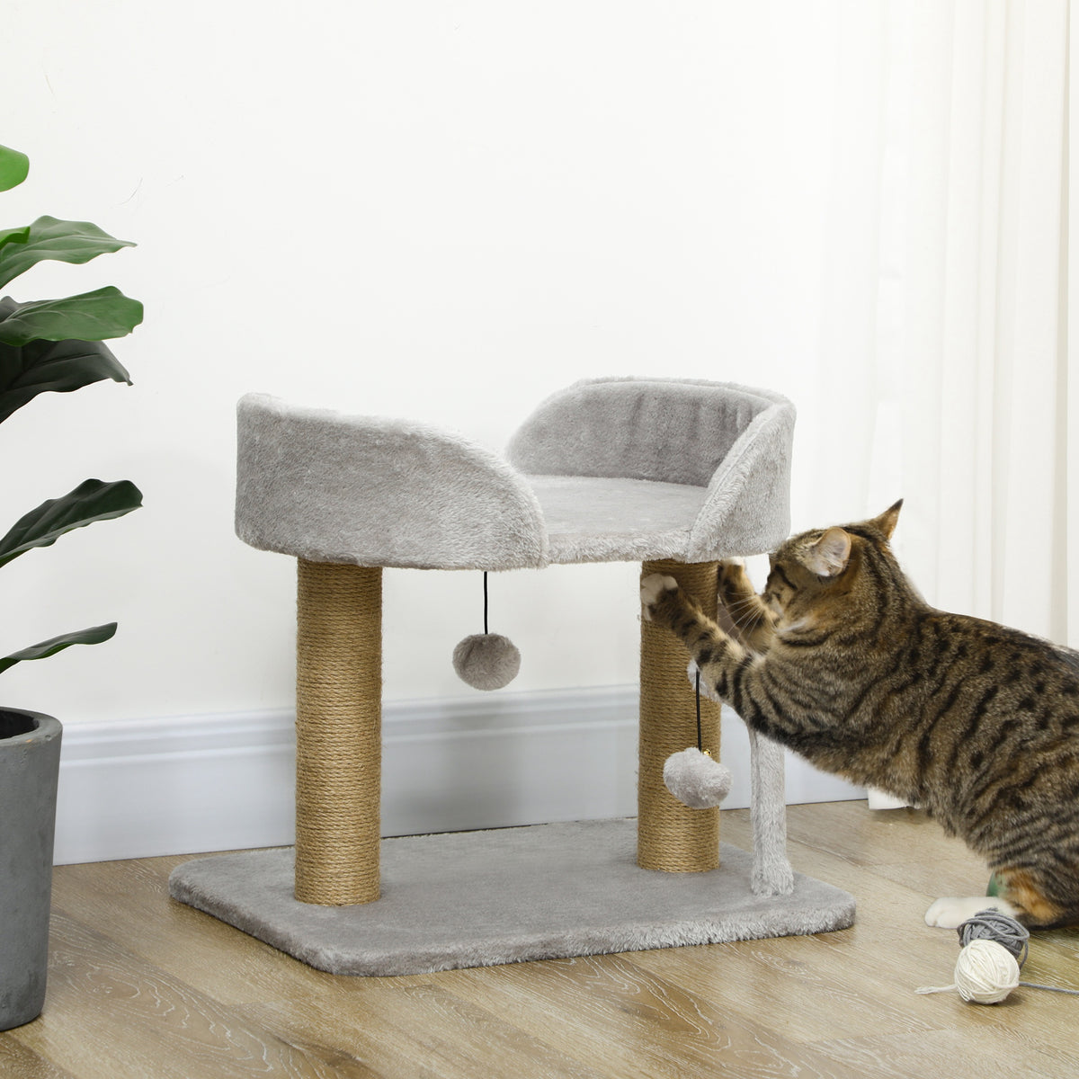 Kratzbaum, 42 cm kleiner Katzenbaum mit Jute-Kratzpfosten, Plattform, Grau