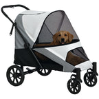 Hundewagen, Faltbarer Hundebuggy für mittelgroße Hunde, Haustierwagen mit 4 Rädern, Sicherheitsleinen, Bremsen, Grau
