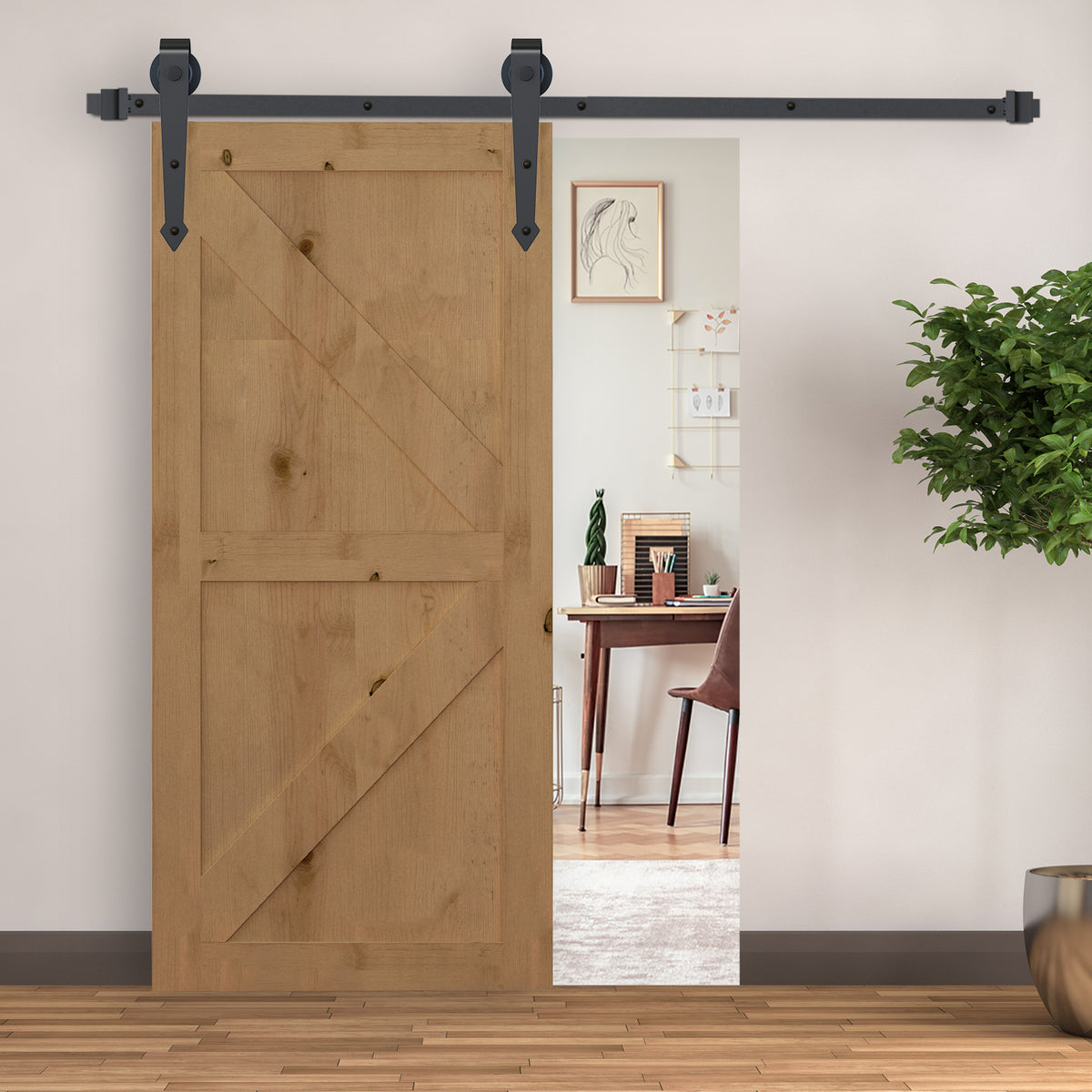 6.6FT/200cm Black Sliding Door Kit for Single Barn Door, Antique Sliding Barn Door Hardware Kit with J Shape Hanger