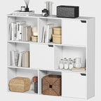 Bücherregal, 9 Fächern, 3 Türen, 6 offene Regale, für Wohnzimmer, Schlafzimmer, Spanplatte, Weiß