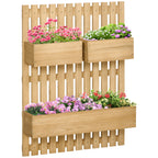 Wall-mounted Wooden Garden Planters with Trellis, Drainage Holes and 3 Planter Boxes for Patio, Natural