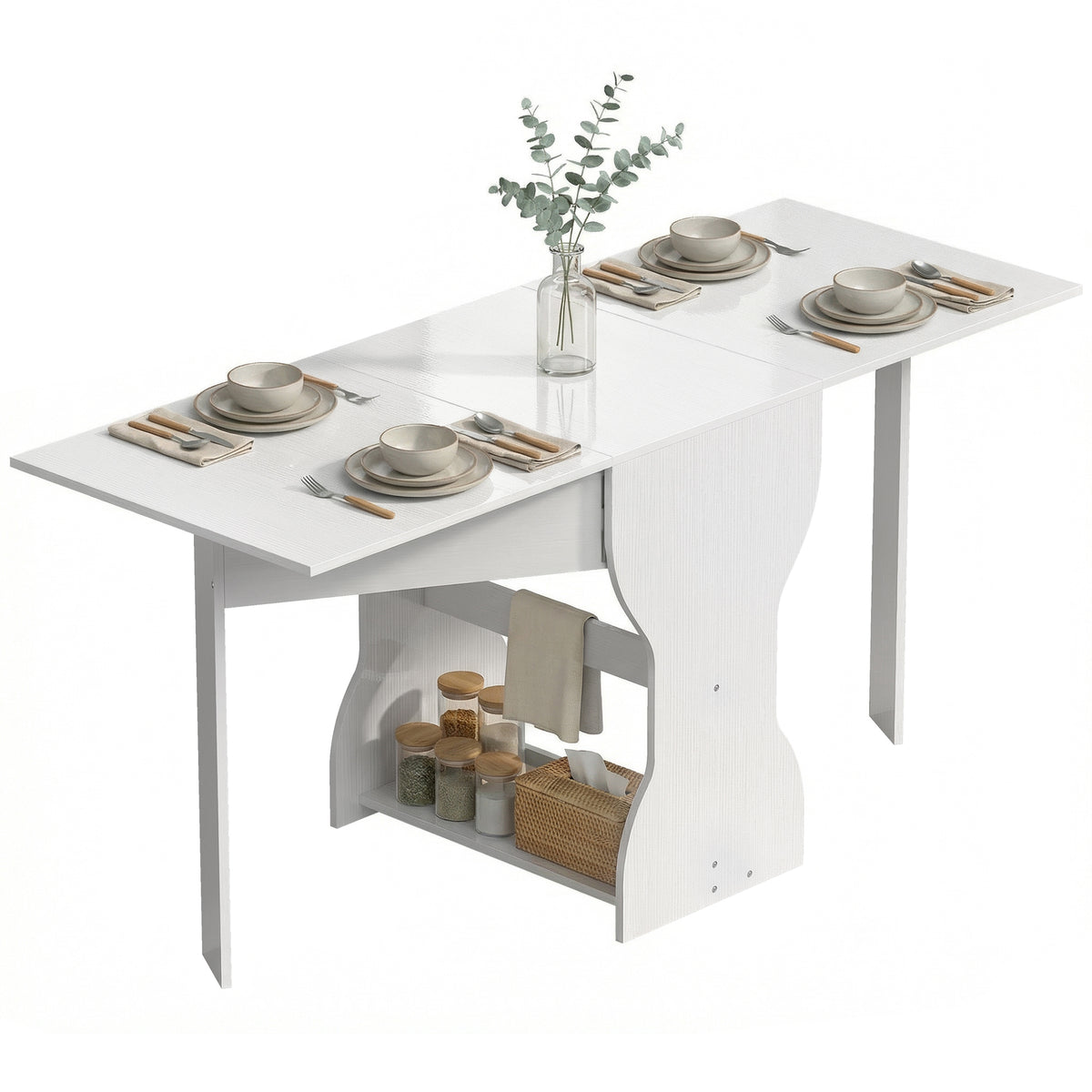 Esstisch Klappbar Küchentisch mit Stauraum für 2-4 Personen Klapptisch für Kleine Räume Esszimmer 160 x 60 x 75 cm Weiß