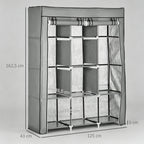 Fabric Wardrobe, with Rails and Shelves - Light Grey