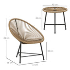 3 Pieces Rattan Bistro Set, Garden Bistro Set with Acapulco Chairs and Glass Top Table, Small Garden Furniture Set with Reinforced Metal Frame for Outdoor, Patio, Balcony, Natural