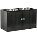 Raised Pet Feeder, with Two Bowls, Storage - Black