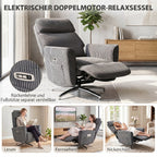 2 Motoren Relaxsessel Elektrisch Verstellbar Drehbar Dunkelgrau