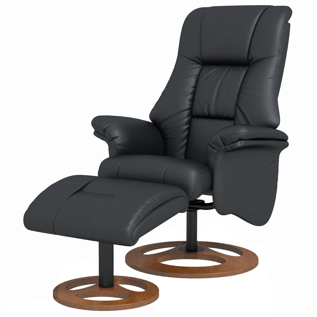 Relaxsessel mit Ottomane, Sessel mit Fußhocker, verstellbare Rückenlehne, 77 cm x 89 cm x 110 cm, Schwarz