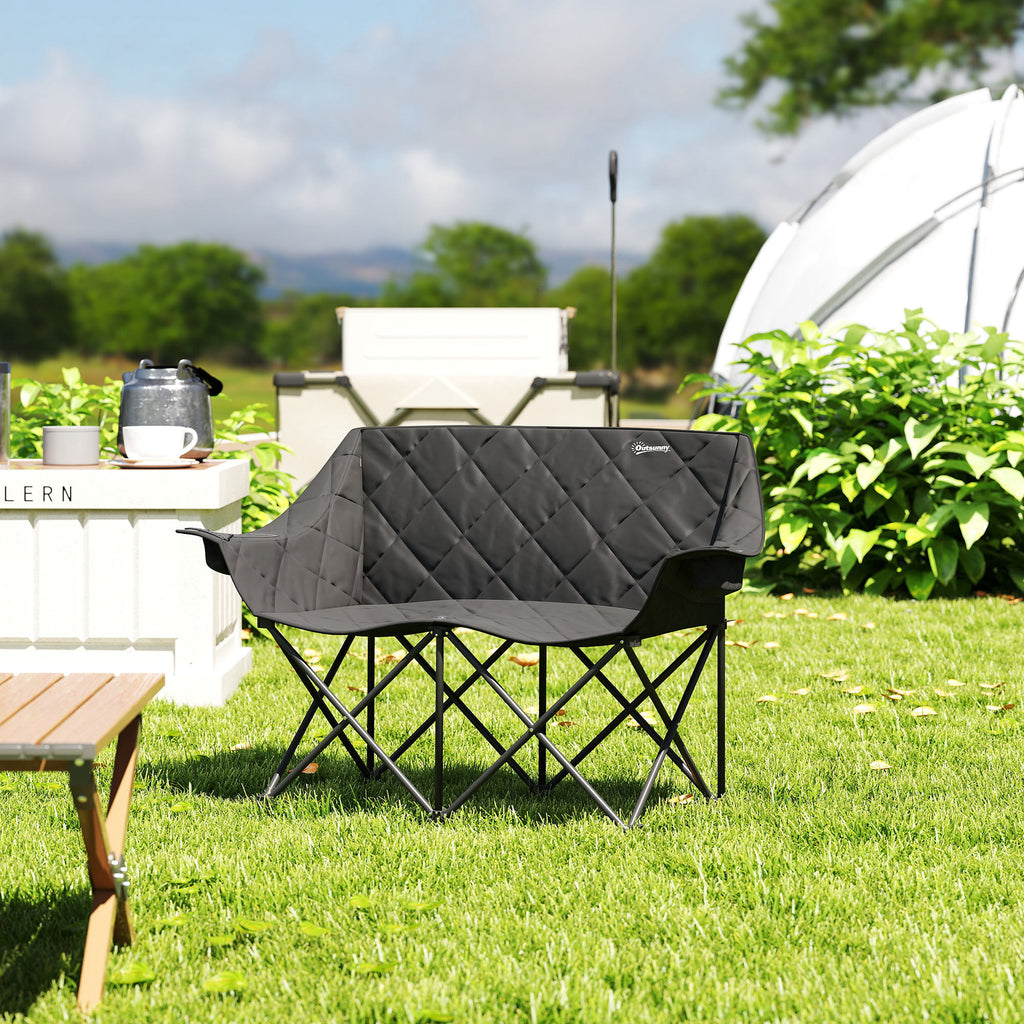 Faltstuhl faltbar 2 Sitzer Campingstuhl mit Tragetasche Outdoor bis 250kg belastbar 145 x 60 x 92 cm Schwarz