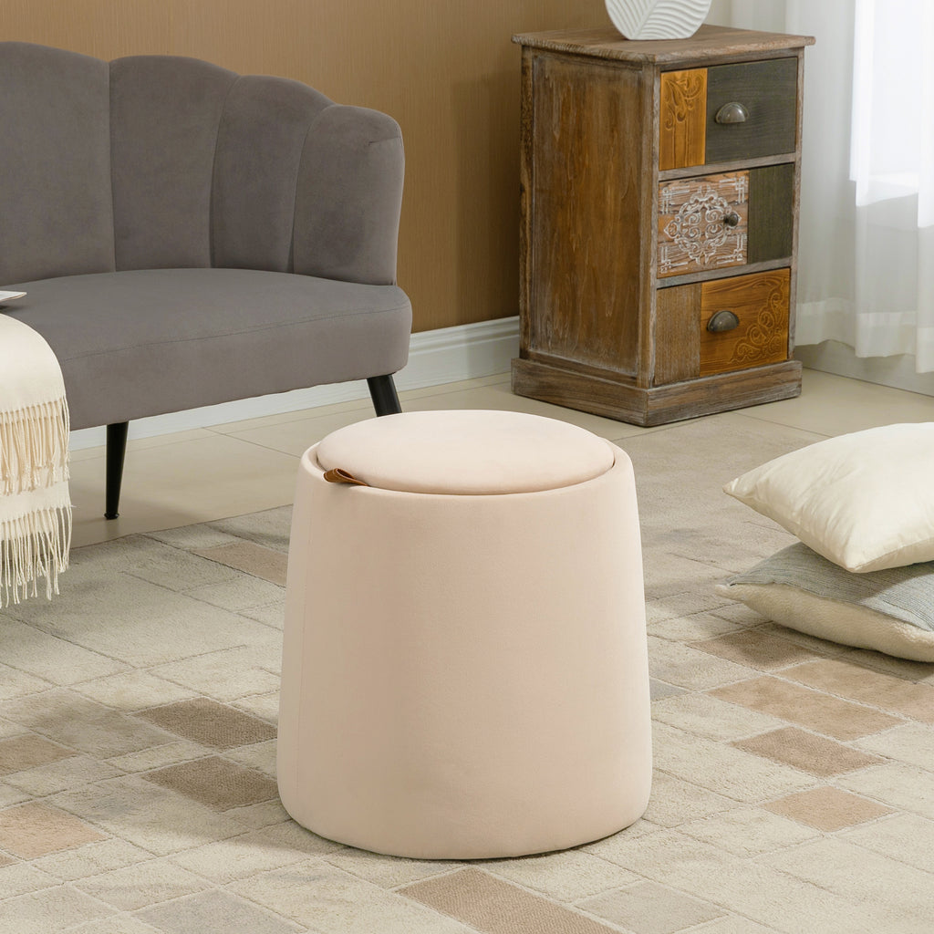 2-in-1 Hocker in Samtoptik inklusive Stauraum und abnehmbaren Deckel Φ44 cm x 47,5 cm Beige